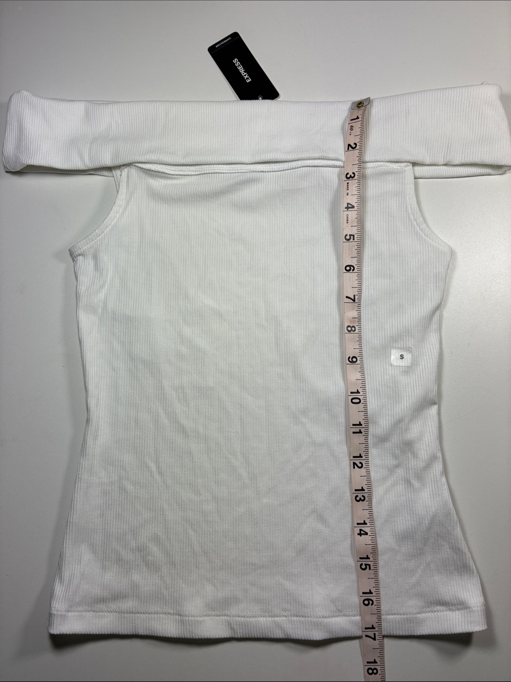 Express Off-Shoulder White Ribbed Knit Top - Picture 7 of 7